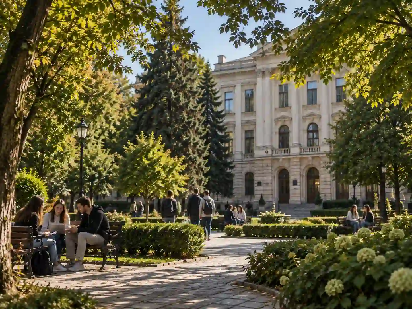 Внутрішнє подвір'я та паркова зона університету на Пекарській